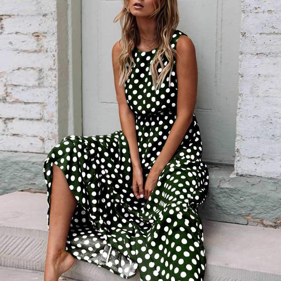 Retro Modest Polka Dot Maxi Dress Sundress on sale - SOUISEE