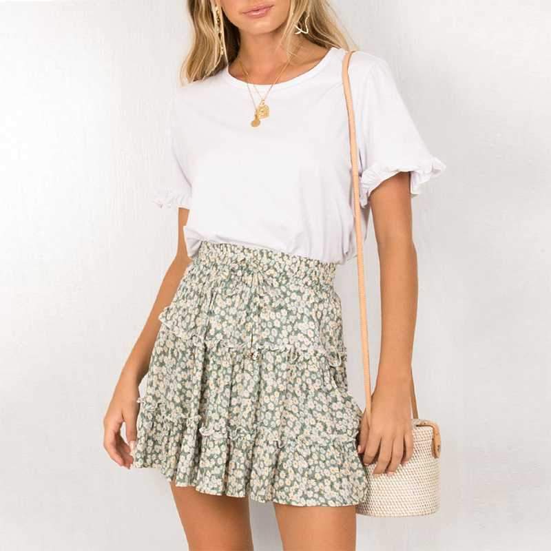 Elastic Fitting Boho Tie Front High Waist Layered Ruffle Floral Skirt on sale - SOUISEE