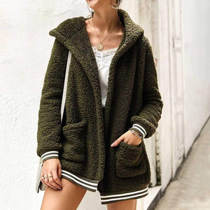 Varsity Fluffy Wubby Teddy Bear Sherpa Fleece Sweater Jacket Hooded on sale - SOUISEE