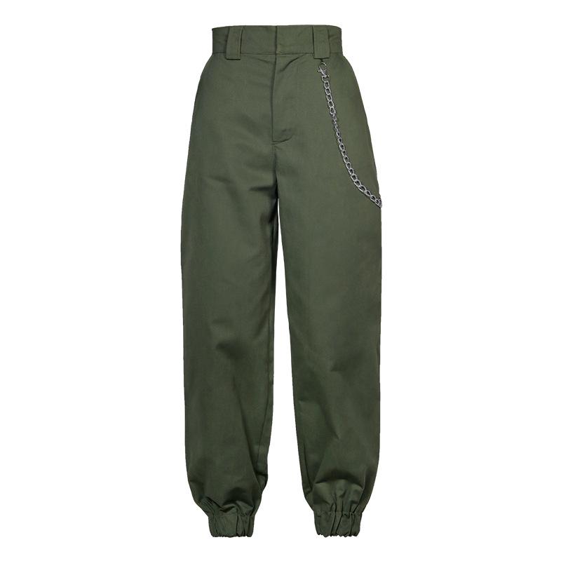 High Waisted Baggy Carrot Trousers Cargo Pants With Chains on sale - SOUISEE