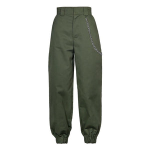 High Waisted Baggy Carrot Trousers Cargo Pants With Chains on sale - SOUISEE