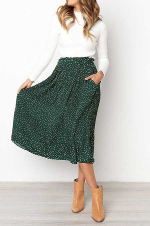 90s Fashion Retro Elastic Waist Paisley Ruffle Midi Skirt on sale - SOUISEE