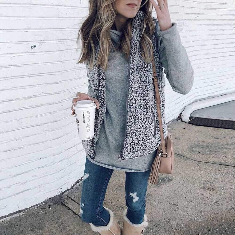 Fuzzy Faux Fur Winter Outerwear Sherpa Fleece Vest on sale - SOUISEE