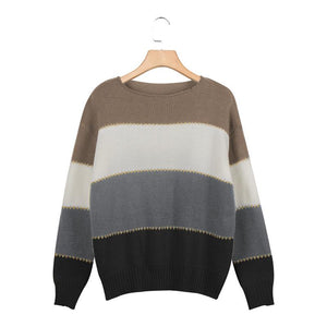 Oversized Comfy Color Block Striped Fall Pullover Sweaters For women on sale - SOUISEE