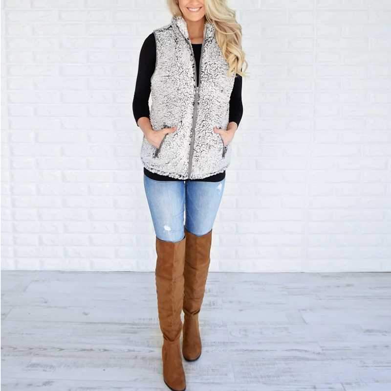 Fuzzy Faux Fur Winter Outerwear Sherpa Fleece Vest on sale - SOUISEE