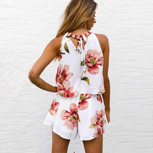 Tie Back Halter Top Floral Prints Two Piece Romper Jumpsuits on sale - SOUISEE