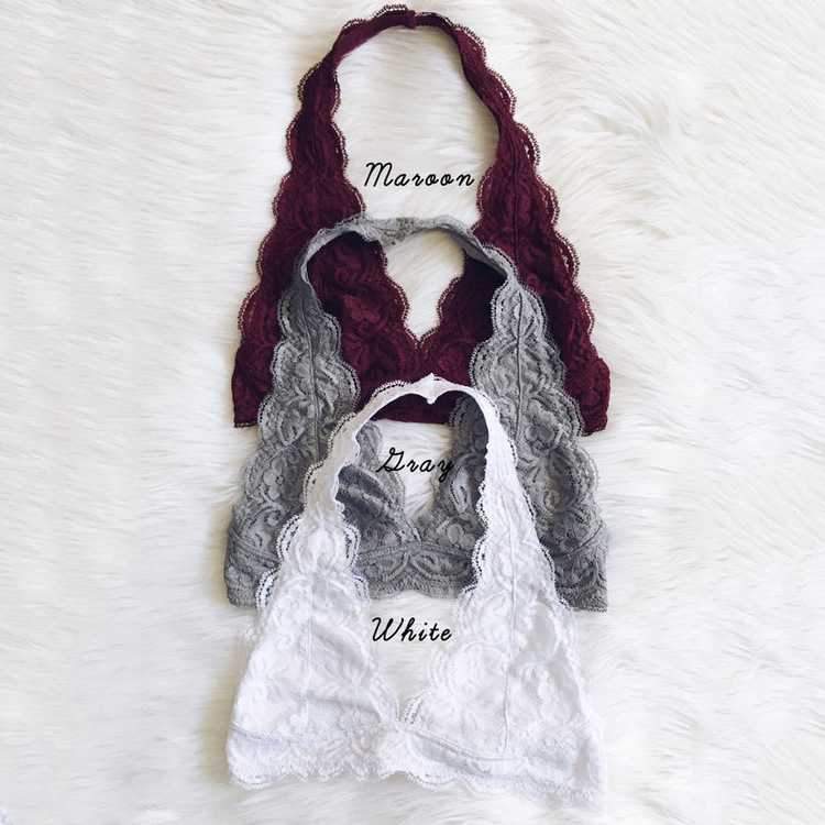Boho Crochet Neckline Lace Halter Backless Bralette Padded on sale - SOUISEE