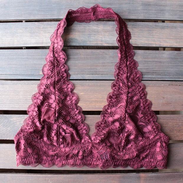 Boho Crochet Neckline Lace Halter Backless Bralette Padded on sale - SOUISEE