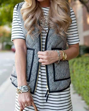 Vintage Womens Quilted Herringbone Puffer Vest on sale - SOUISEE