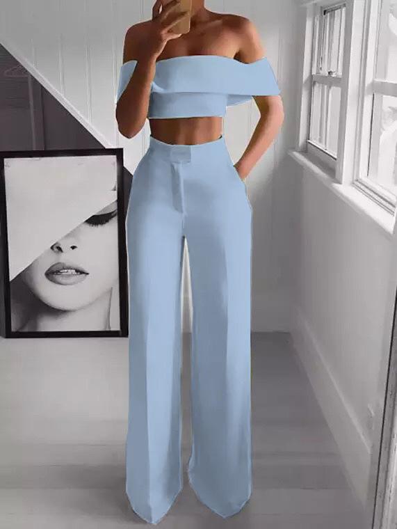 Slimming Straight Leg Off Shoulder Wideleg Crop Pants on sale - SOUISEE