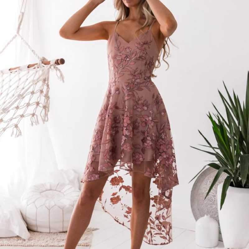 Floral Embroidery Mesh Lace High Low Dress on sale - SOUISEE