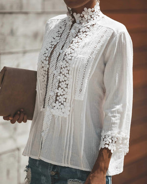 Bohemian Crochet Lace Button Up Shirt Top on sale - SOUISEE
