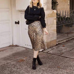 Retro Elastic Band  High Waisted Leopard Print Midi Skirt on sale - SOUISEE