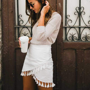 Hipster Tassels High Waist A Line Wraps Mini Skirt on sale - SOUISEE