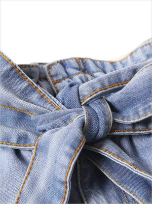 Boyfriend Loose Fit High Waisted Cuffed Paperbag Denim Shorts on sale - SOUISEE
