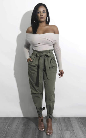 High Waisted Bow Tie Waist Cargo Pants Baggy Trousers on sale - SOUISEE