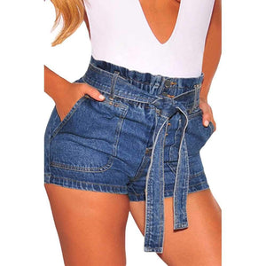 Boyfriend Loose Fit High Waisted Cuffed Paperbag Denim Shorts on sale - SOUISEE