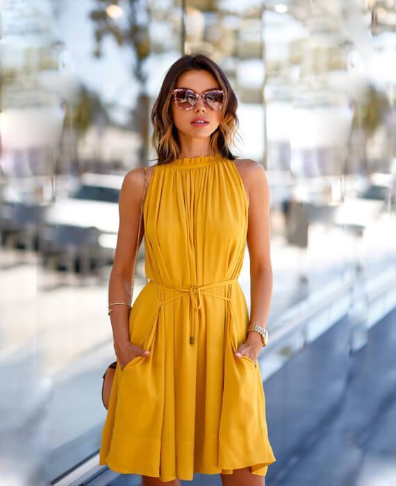Slimming Waist Tie Pleated Short Dress on sale - SOUISEE