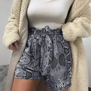 Retro Tie Waist Snake Print High Waisted Paperbag Shorts on sale - SOUISEE
