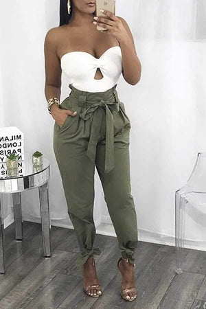 High Waisted Bow Tie Waist Cargo Pants Baggy Trousers on sale - SOUISEE