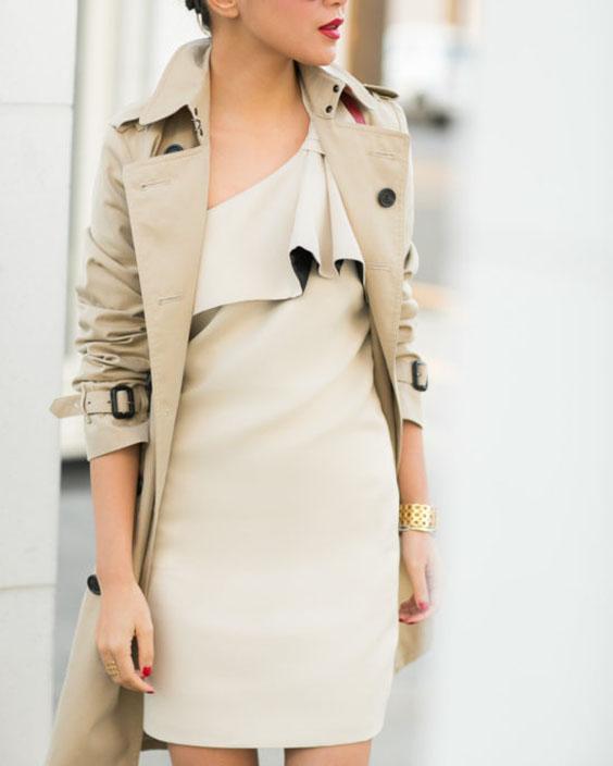 Classic Double Breasted Turtle Neck Women's Beige Trench Coat on sale - SOUISEE