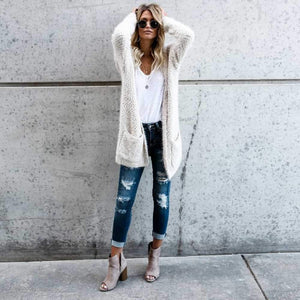 Oversized Faux Wool Long Hooded Cardigan Sweaters on sale - SOUISEE