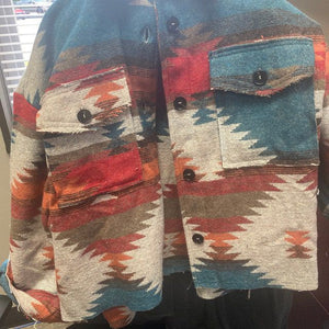 Hippie Tribal Western Retro Aztec Print Pattern Jacket Houndstooth Shacket on sale - SOUISEE