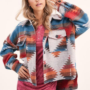 Hippie Tribal Western Retro Aztec Print Pattern Jacket Houndstooth Shacket on sale - SOUISEE