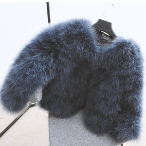 Classy Womens Furry Genuine Ostrich Feather Fur Coats Online on sale - SOUISEE