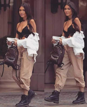 High Waisted Baggy Carrot Trousers Cargo Pants With Chains on sale - SOUISEE