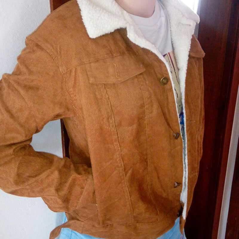 Fur Fleece Lined Shearling Corduroy Trucker Jacket on sale - SOUISEE