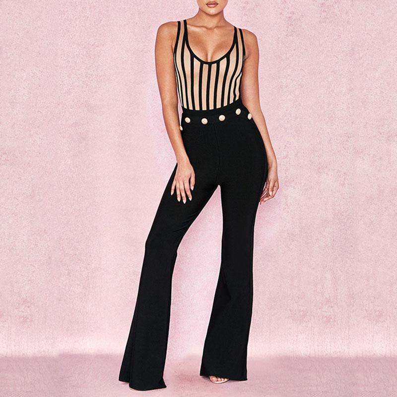 Sexy Striped Seethrough Mesh Low Cut Sleeveless Bodysuit on sale - SOUISEE
