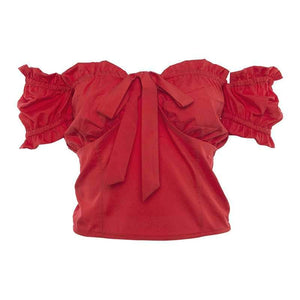 Tie Front Bustier Short Sleeve Ruffle Blouse Shirt on sale - SOUISEE