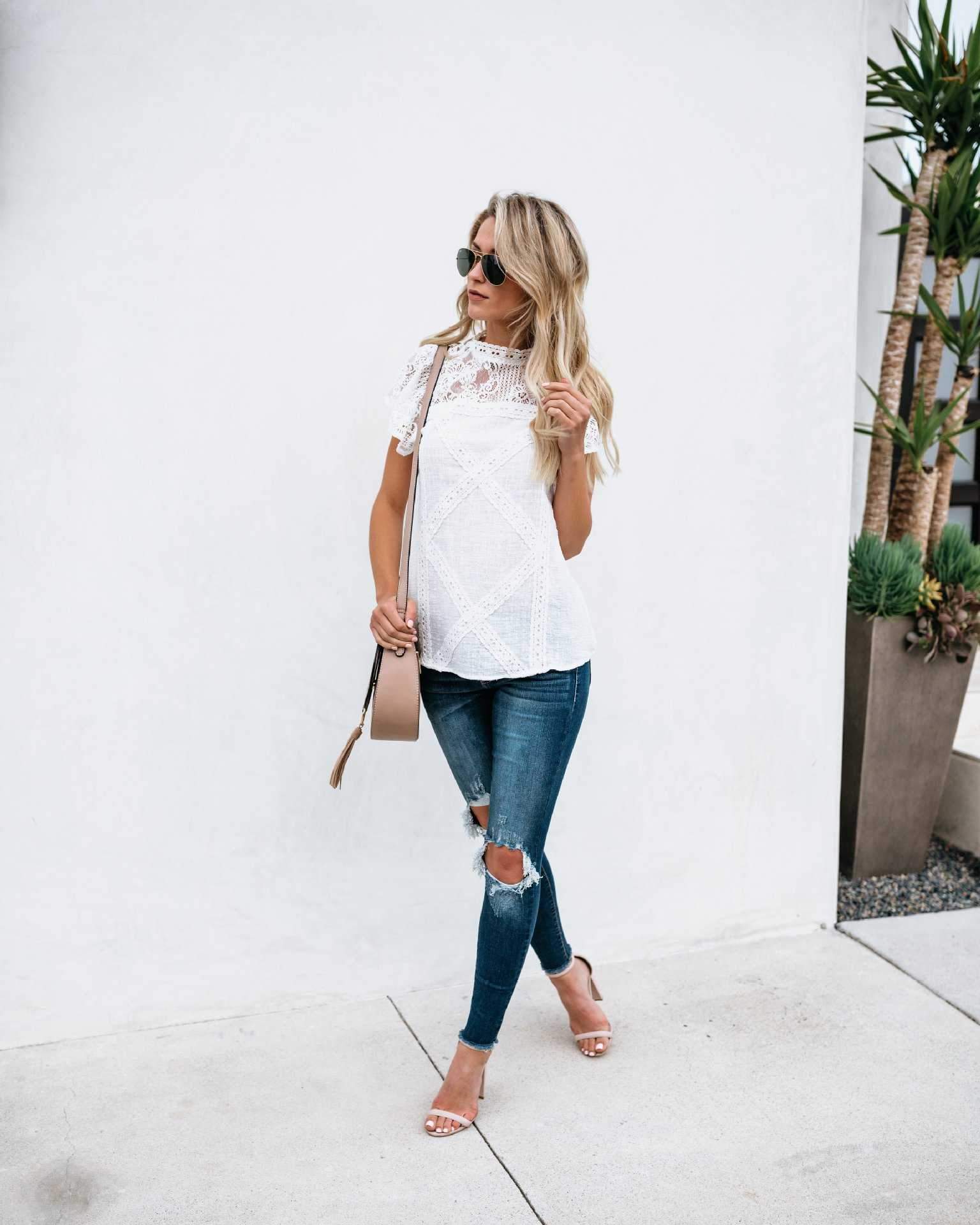 Cute Boho Chic Short Sleeve Lace Shoulder Blouse Shirts on sale - SOUISEE