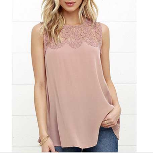 Casual Round Neck Lace Tank Top Tee Shirts Sleeveless on sale - SOUISEE