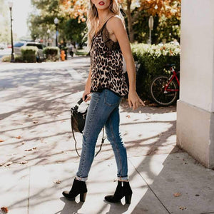 Retro Print Snake Leopard Lace Cami Tank Spaghetti Top on sale - SOUISEE