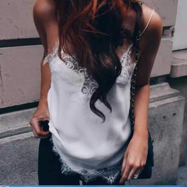 Spaghetti Straps Lace Trim Swing Cami Tank Top on sale - SOUISEE