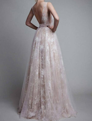 Romantic Embellished Neckline Lace Maxi Wedding Dresses Ball Gowns on sale - SOUISEE