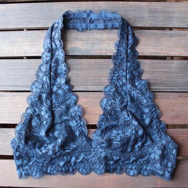 Boho Crochet Neckline Lace Halter Backless Bralette Padded on sale - SOUISEE