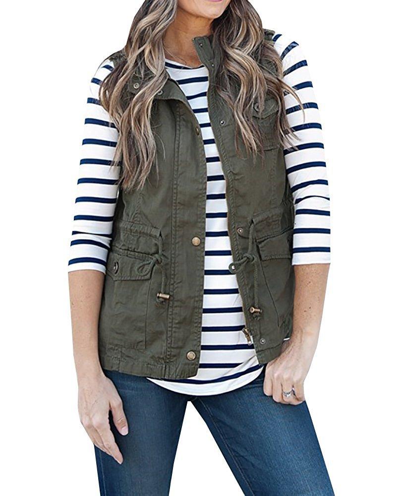 Classic Waist Tie Cotton Vest With Pockets on sale - SOUISEE