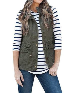 Classic Waist Tie Cotton Vest With Pockets on sale - SOUISEE