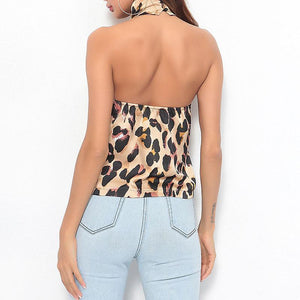 Leopard Halter Neck Tank Top Open Back Sleeveless Shirt on sale - SOUISEE