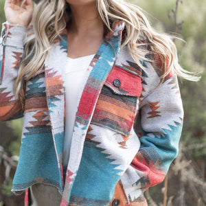 Hippie Tribal Western Retro Aztec Print Pattern Jacket Houndstooth Shacket on sale - SOUISEE