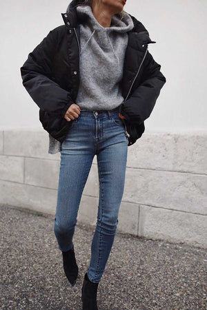 High Collar Oversized Puffy Puffer Bomber Jacket Padded on sale - SOUISEE