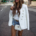 Classy Blended Wool Double Breast Tweed Short Blazer Jacket on sale - SOUISEE