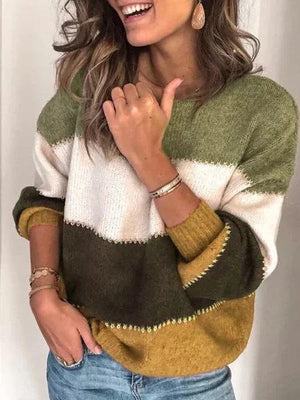 Oversized Comfy Color Block Striped Fall Pullover Sweaters For women on sale - SOUISEE