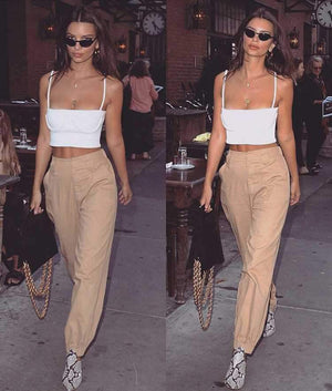 High Waisted Baggy Carrot Trousers Cargo Pants With Chains on sale - SOUISEE