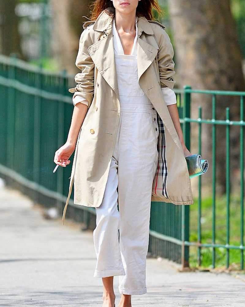 Classic Double Breasted Turtle Neck Women's Beige Trench Coat on sale - SOUISEE