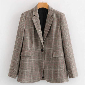 Designer One Button Tartan Plaid Womens Checked Blazer Jacket on sale - SOUISEE