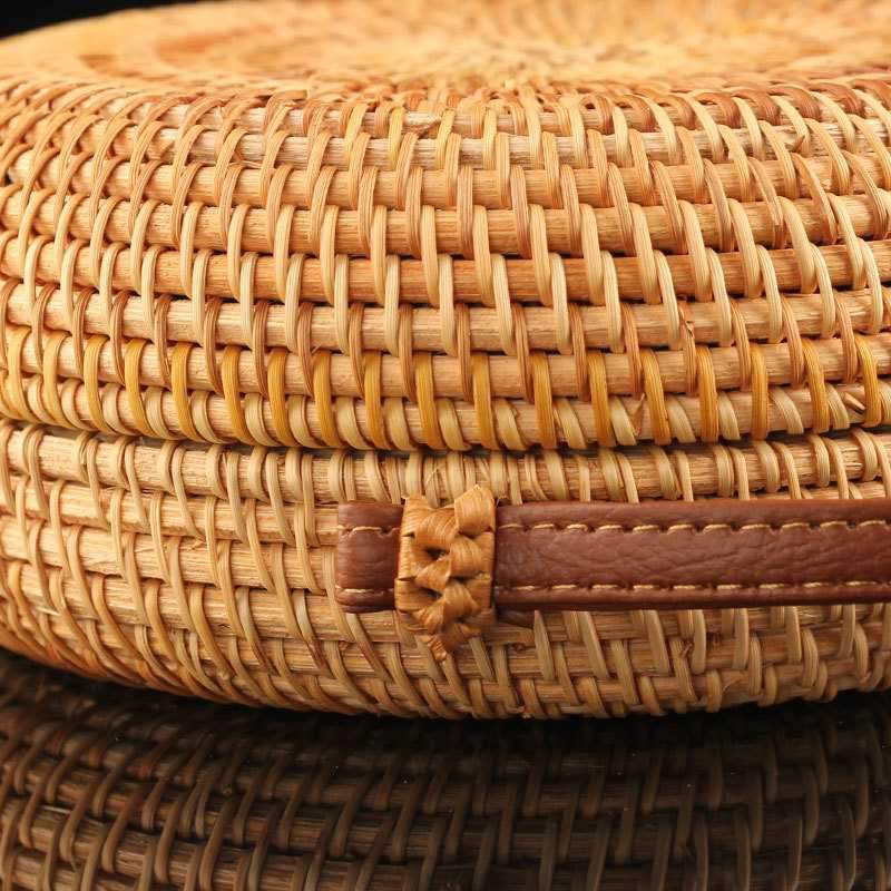 Boho Handmade Round Woven Handbag Bali Rattan Crossbody Beach Bag on sale - SOUISEE